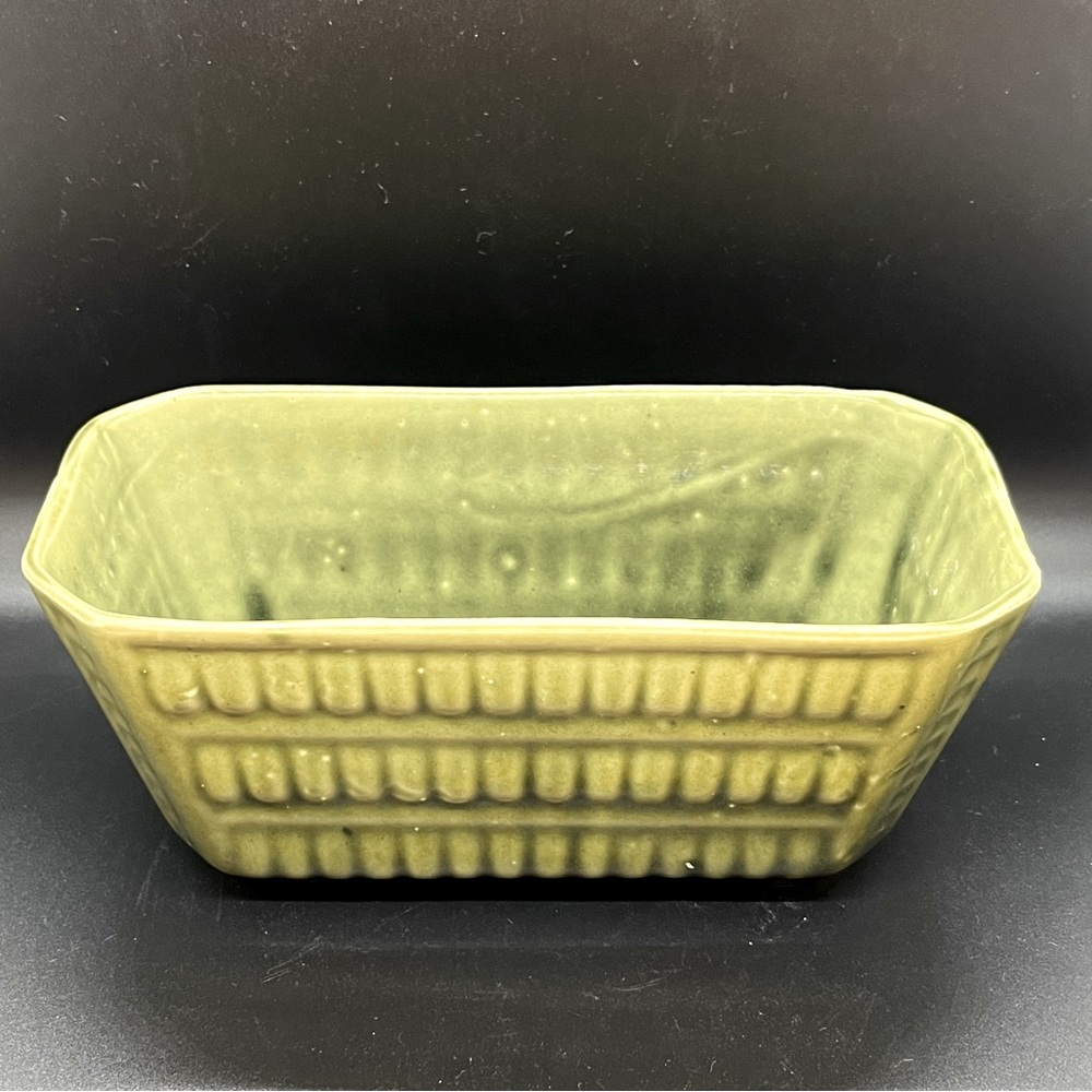 Vintage Planter-Bonsai Rectangular Green Planter with Geometric Design